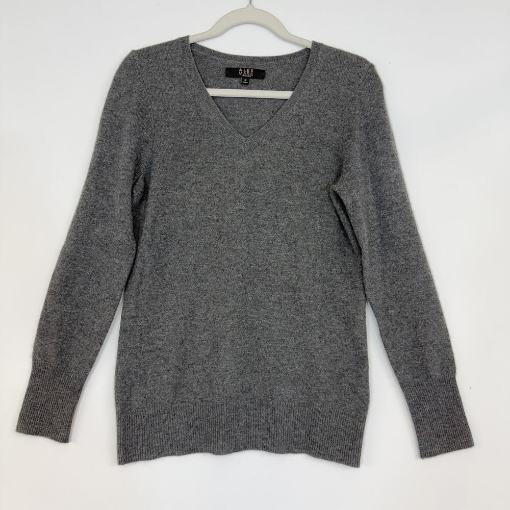 Alex Marie Cashmere Sweater Gray V-Neck Long Sleeves Women's Medium